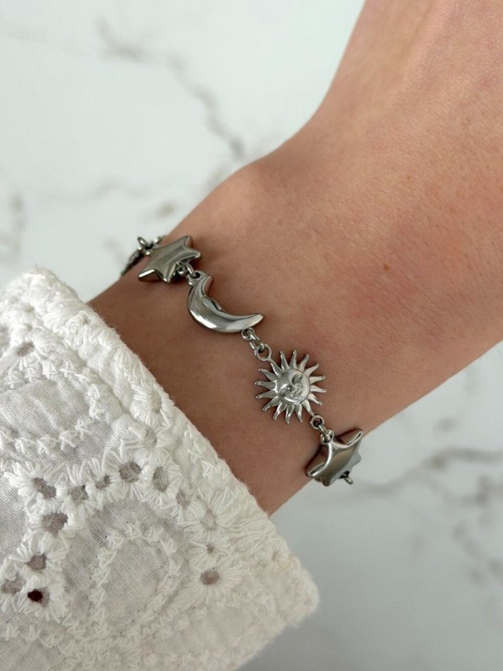 Sku0631 Silver bracelet, moon sun, star stainless steel Stainless steel+gift bag